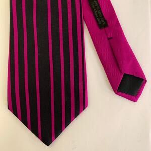 THIERRY MUGLER Black Fuchsia Stripe Silk Tie